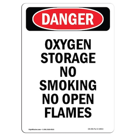 Signmission OSHA Sign, Portrait Oxygen Storage No Smoking No Open Flames, 18in X 12in, 12" W, 18" L, Portrait OS-DS-D-1218-V-1853